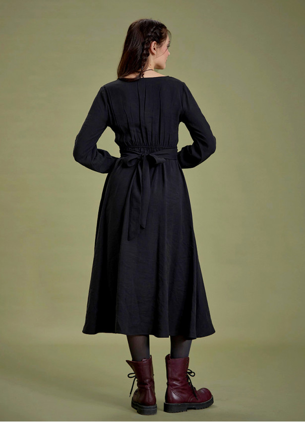 Bohem Tarz Uzun Kollu Siyah Elbise 4827